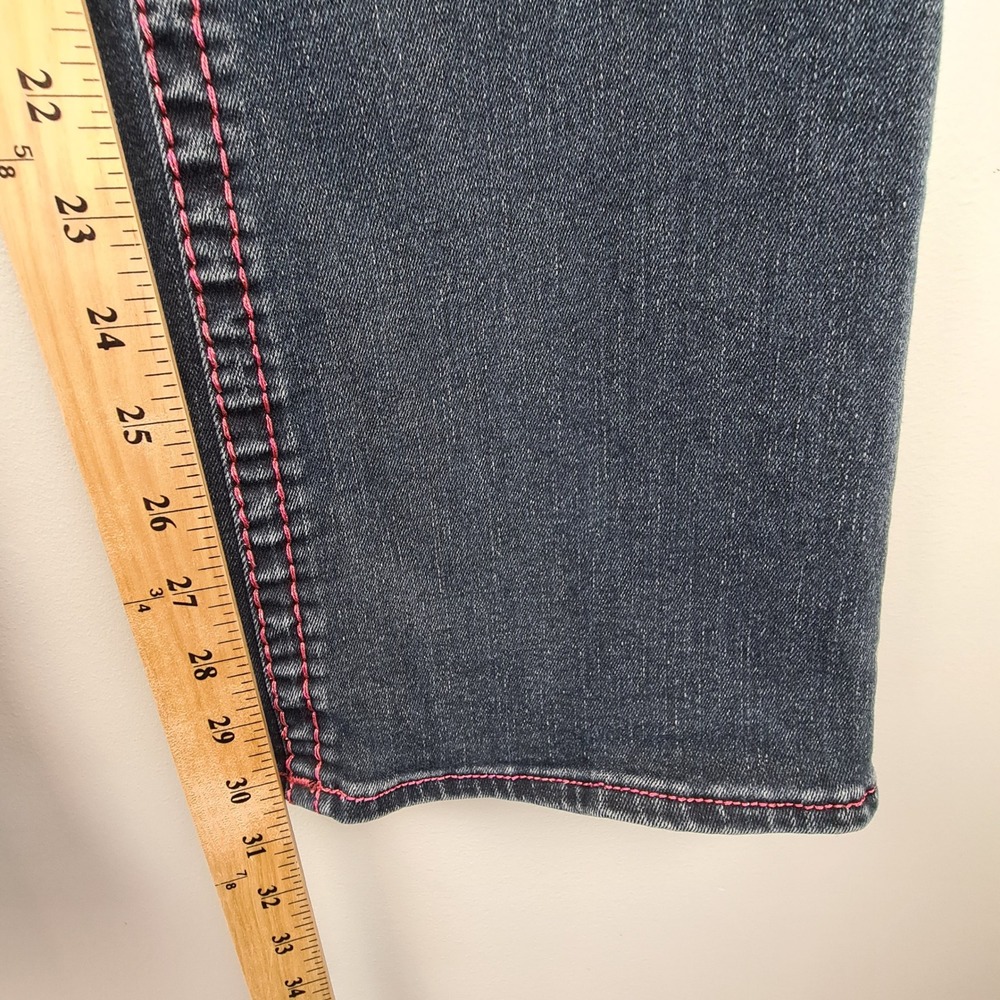 True Religion Becca Low Rise Bootcut Jeans Dark Blue Pink Contrast Stitch Sz 29 - Picture 4 of 10